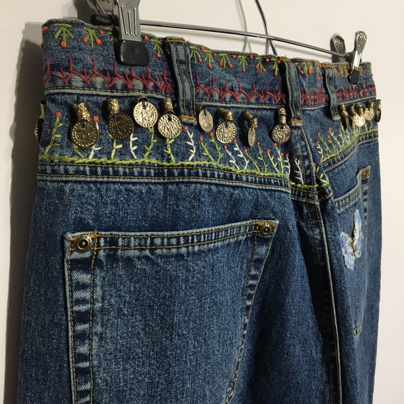 Vintage DKNY JEANS high waisted embroidery hippie - Picture 5 of 16
